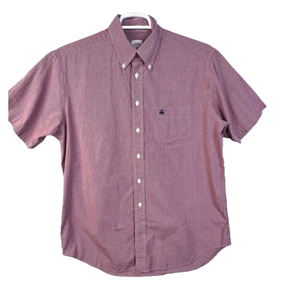 Brooks Brothers 346 Button Down Shirt Men M Red Check Short Sleeves Preppy - Picture 1 of 8